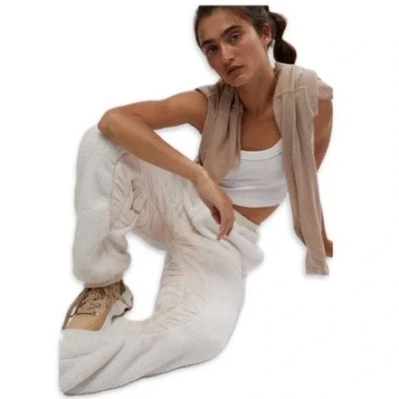 Free People FP Movement Sundown Fleece Pants white medium ski cozy lounge new - Picture 8 of 16